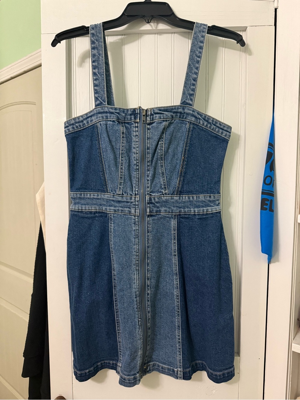 Denim Zip-Front One-Piece Dress - Blue